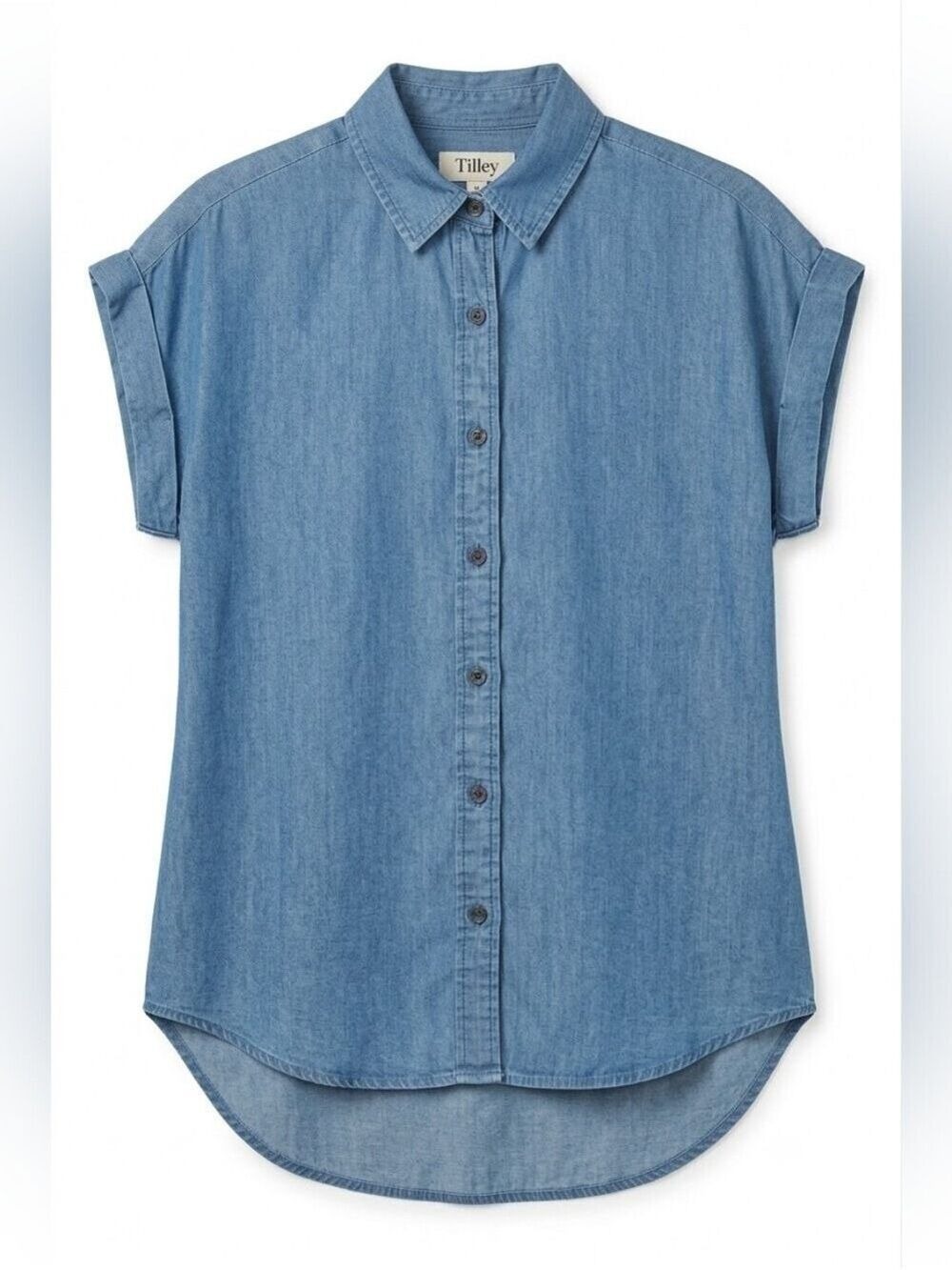 Tilley Soft Denim Chambray Short Sleeve Button Down Shirt, Small, NWT